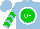 Silk - Light blue, white 'uf' on white circled green ball, green chevrons on slvs