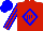 Silk - Red, blue 'jr' in diamond frame, blue stripes on sleeves, blue cap