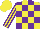 Silk - Yellow and purple blocks, yellow sleeves, purple stripes, yellow cap