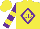 Silk - Yellow, purple diamond framed purple 'dd', yellow bars on purple sleeves