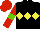Silk - Black, yellow triple diamond, red sleeves, light green armlets and star on red cap
