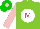 Silk - Apple green, white ball, hot pink 'm,' pink sleeves, green cap, pink pompon