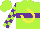 Silk - Lime green, purple hoop, yellow horseshoe, purple blocks on slvs
