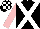 Silk - black, white cross belts, pink sleeves, black and white checked cap