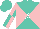 Silk - Turquoise and pink diagonal quarters, white 'js', turquoise and pink quartered sleeves