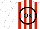 Silk - White, black circled 'ok', red stripes