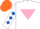 Silk - White, Pink inverted triangle, White sleeves, Royal Blue diamonds, Orange cap