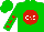 Silk - Green, red ball, white 'cns,' red stars on sleeves