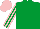Silk - Emerald green, pink striped sleeves, pink cap