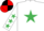 Silk - WHITE, emerald green star and stars on sleeves, black and red quartered cap