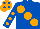 Silk - Royal blue, large orange spots, royal blue sleeves, orange spots, orange cap, royal blue spots