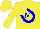 Silk - Yellow with blue horseshoe with blue 'm'