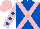 Silk - royal blue, pink cross sashes, pink sleeves, royal blue spots, pink cap