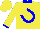 Silk - Yellow, blue horseshoe with 'm' on back, blue collar and cuffs