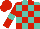 Silk - Turquoise and red blocks, red sleeves, turquoise hoop, red cap
