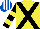 Silk - Yellow, black cross sashes, black & yellow hooped sleeves, royal blue & white striped cap