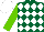 Silk - Dark green and white diamonds, light green sleeves, white cap