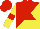 Silk - Red, red 'mfl' on yellow triangles, red triangle band on yellow sleeves