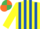 Silk - YELLOW and ROYAL BLUE STRIPES,yellow sleeves,emerald green and orange quartered cap