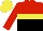 Silk - Red and black halved horizontally, yellow hoop, red sleeves, yellow cap