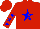 Silk - Red, red 'ts' on blue star, blue stars on sleeves red cap