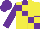 Silk - Purple and yellow quarters, checked yellow and purple cap, purple peak