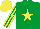 Silk - emerald Green, yellow star, striped sleeves, yellow star cap