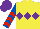 Silk - Yellow, purple triple diamond, royal blue and red chevrons on sleeves, purple cap