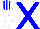 Silk - White, blue cross sashes, white arms, white cap, blue stripes