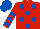 Silk - Red, royal blue spots, chevrons on sleeves, royal blue cap