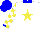 Silk - White, yellow star, blue collar and cuffs, yellow blocks on sleeves, blue cap