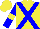 Silk - yellow, blue cross belts, blue sleeves, yellow armlets, yellow cap