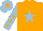 Silk - Orange body, light blue star, light blue arms, orange stars, light blue cap, orange star
