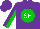Silk - Purple, green ball, white 'sh,' purple and green vertical halved sleeves