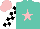 Silk - Turquoise, pink star, black and white blocks on sleeves, pink cap