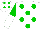 Silk - White, green spots, green and white halved sleeves, white cap, green spots