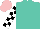 Silk - Turquoise, black and white blocks on sleeves, pink cap
