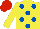 Silk - YELLOW, royal blue spots, yellow sleeves, red cap