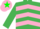 Silk - EMERALD GREEN and PINK CHEVRONS, emerald green sleeves, pink cap, em. green star