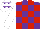 Silk - Purple & red check, white sleeves, white cap, purple stars