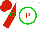 Silk - White with red 'p' in green circle, red sleeves with green circle, red cap