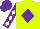 Silk - Chartreuse, purple diamond, white diamonds on purple sleeves, purple cap