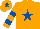 Silk - Orange, royal blue star, hooped sleeves and star on cap