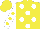 Silk - Yellow, white dots, yellow dots on white sleeves, yellow cap
