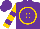 Silk - Purple, gold circle and 'c', gold sleeves, two purple hoops