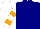 Silk - Navy, orange and white horse logo, orange bars on white sleeves, navy, orange and white cap