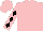 Silk - Pink, black chess piece emblem in black shield frame, black 'huitron', black diamond stripe on slvs, pink cap