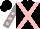 Silk - Black, pink cross sashes, pink spots on grey sleeves, black cap