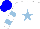Silk - White, light blue star, light blue hoops on sleeves, blue cap