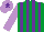 Silk - Emerald green and purple stripes, mauve sleeves, mauve cap, purple star